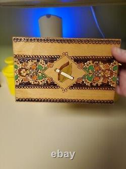 Vintage Pyrography Hand Painted Wood Cigarette Box Bulgaria