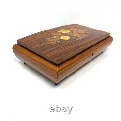 Vintage REUGE Italian Wood Inlay Jewelry Music Box 5.5x10.5x2 Brown