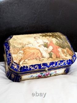 Vintage RS French Sèvres Painted Porcelain and Gilt Brass Jewelry Casket Box