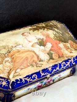 Vintage RS French Sèvres Painted Porcelain and Gilt Brass Jewelry Casket Box