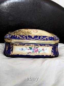 Vintage RS French Sèvres Painted Porcelain and Gilt Brass Jewelry Casket Box