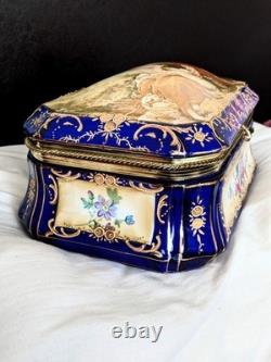 Vintage RS French Sèvres Painted Porcelain and Gilt Brass Jewelry Casket Box