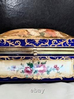 Vintage RS French Sèvres Painted Porcelain and Gilt Brass Jewelry Casket Box
