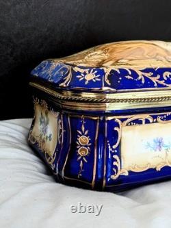 Vintage RS French Sèvres Painted Porcelain and Gilt Brass Jewelry Casket Box