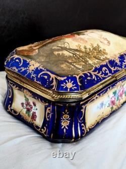 Vintage RS French Sèvres Painted Porcelain and Gilt Brass Jewelry Casket Box