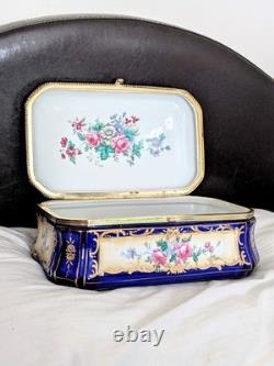 Vintage RS French Sèvres Painted Porcelain and Gilt Brass Jewelry Casket Box