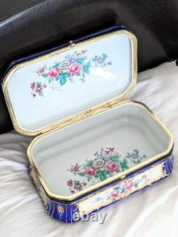 Vintage RS French Sèvres Painted Porcelain and Gilt Brass Jewelry Casket Box