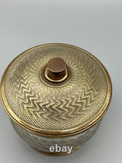 Vintage Rare Lenk Austria Silverplated with Brass Rim Engraved Round Trinket Box