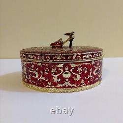 Vintage Red Gold Oval Jewelry Trinket Box With Shoe On Top Rococo Style 5x6x2.5