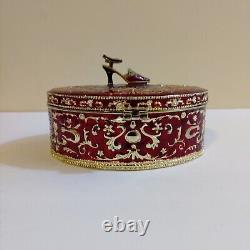 Vintage Red Gold Oval Jewelry Trinket Box With Shoe On Top Rococo Style 5x6x2.5