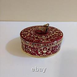 Vintage Red Gold Oval Jewelry Trinket Box With Shoe On Top Rococo Style 5x6x2.5