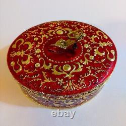 Vintage Red Gold Oval Jewelry Trinket Box With Shoe On Top Rococo Style 5x6x2.5