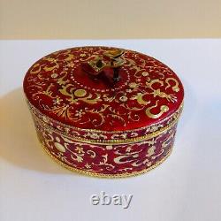 Vintage Red Gold Oval Jewelry Trinket Box With Shoe On Top Rococo Style 5x6x2.5