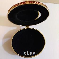 Vintage Red Gold Oval Jewelry Trinket Box With Shoe On Top Rococo Style 5x6x2.5