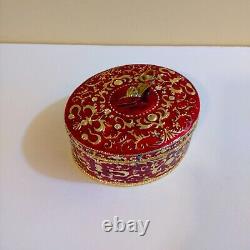 Vintage Red Gold Oval Jewelry Trinket Box With Shoe On Top Rococo Style 5x6x2.5