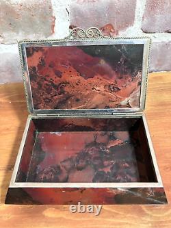 Vintage Red Jasper Box with Silver Trim