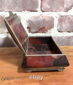 Vintage Red Jasper Box with Silver Trim