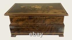 Vintage Reuge Inlaid Marquetry Dancing Ballerina Jewelry Box, Burl Wood