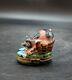 Vintage Rochard Limoges Hand Painted Trinket Box Bathing Pig