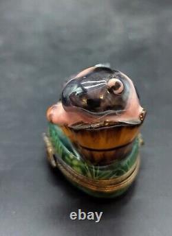 Vintage Rochard Limoges Hand Painted Trinket Box Bathing Pig