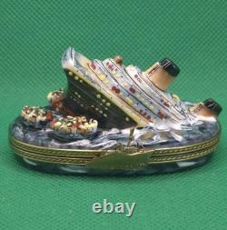 Vintage Rochard Limoges Sinking Titanic Trinket Box Porcelain France