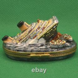 Vintage Rochard Limoges Sinking Titanic Trinket Box Porcelain France