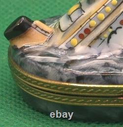 Vintage Rochard Limoges Sinking Titanic Trinket Box Porcelain France