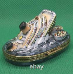 Vintage Rochard Limoges Sinking Titanic Trinket Box Porcelain France
