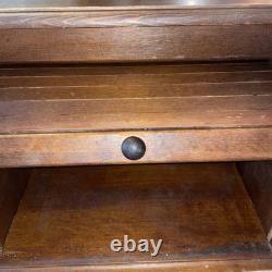 Vintage Roll Top Dark Oak Wood Bread Box Farmhouse Cottage Kitchen Storage