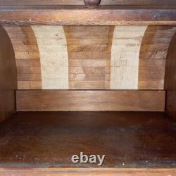 Vintage Roll Top Dark Oak Wood Bread Box Farmhouse Cottage Kitchen Storage
