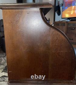 Vintage Roll Top Dark Oak Wood Bread Box Farmhouse Cottage Kitchen Storage