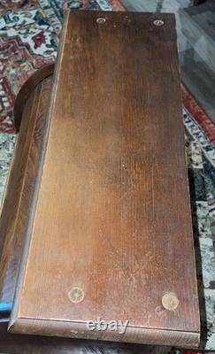 Vintage Roll Top Dark Oak Wood Bread Box Farmhouse Cottage Kitchen Storage