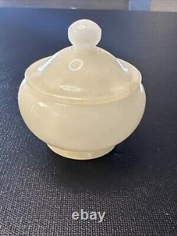 Vintage Romano Bianchi Carved Alabaster Candy Dish/ Bowl Trinket U. V Reactive