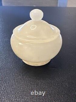 Vintage Romano Bianchi Carved Alabaster Candy Dish/ Bowl Trinket U. V Reactive