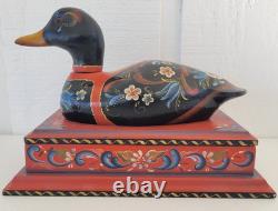 Vintage Rosemaled Wood Box Handmade Hand Painted Duck Decoy Folk Art Norwegian