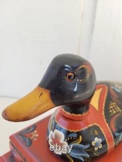 Vintage Rosemaled Wood Box Handmade Hand Painted Duck Decoy Folk Art Norwegian