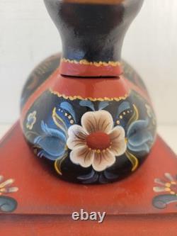 Vintage Rosemaled Wood Box Handmade Hand Painted Duck Decoy Folk Art Norwegian