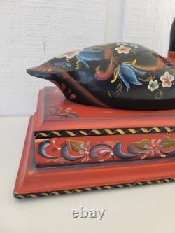 Vintage Rosemaled Wood Box Handmade Hand Painted Duck Decoy Folk Art Norwegian