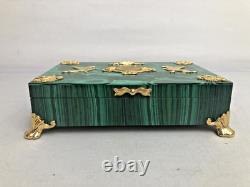 Vintage Russian Hinged Natural Malachite Box with Nicholas The II Medallion