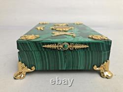 Vintage Russian Hinged Natural Malachite Box with Nicholas The II Medallion