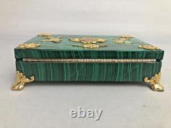 Vintage Russian Hinged Natural Malachite Box with Nicholas The II Medallion