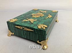 Vintage Russian Hinged Natural Malachite Box with Nicholas The II Medallion