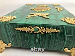 Vintage Russian Hinged Natural Malachite Box with Nicholas The II Medallion Vintage Russian Hinged Natural Malachite Box with Nicholas The II Medallion