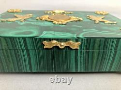 Vintage Russian Hinged Natural Malachite Box with Nicholas The II Medallion