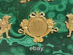 Vintage Russian Hinged Natural Malachite Box with Nicholas The II Medallion