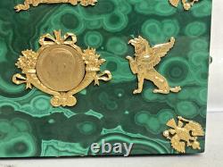 Vintage Russian Hinged Natural Malachite Box with Nicholas The II Medallion