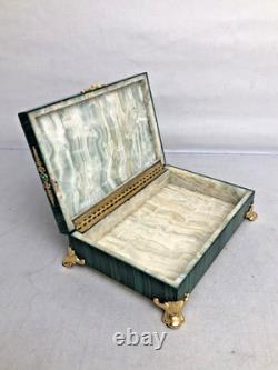 Vintage Russian Hinged Natural Malachite Box with Nicholas The II Medallion