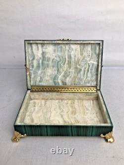 Vintage Russian Hinged Natural Malachite Box with Nicholas The II Medallion