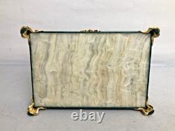 Vintage Russian Hinged Natural Malachite Box with Nicholas The II Medallion