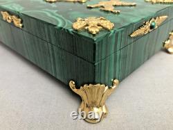 Vintage Russian Hinged Natural Malachite Box with Nicholas The II Medallion Vintage Russian Hinged Natural Malachite Box with Nicholas The II Medallion